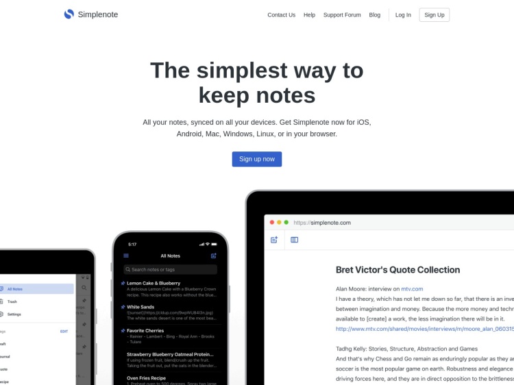 Screenshot of Simplenote