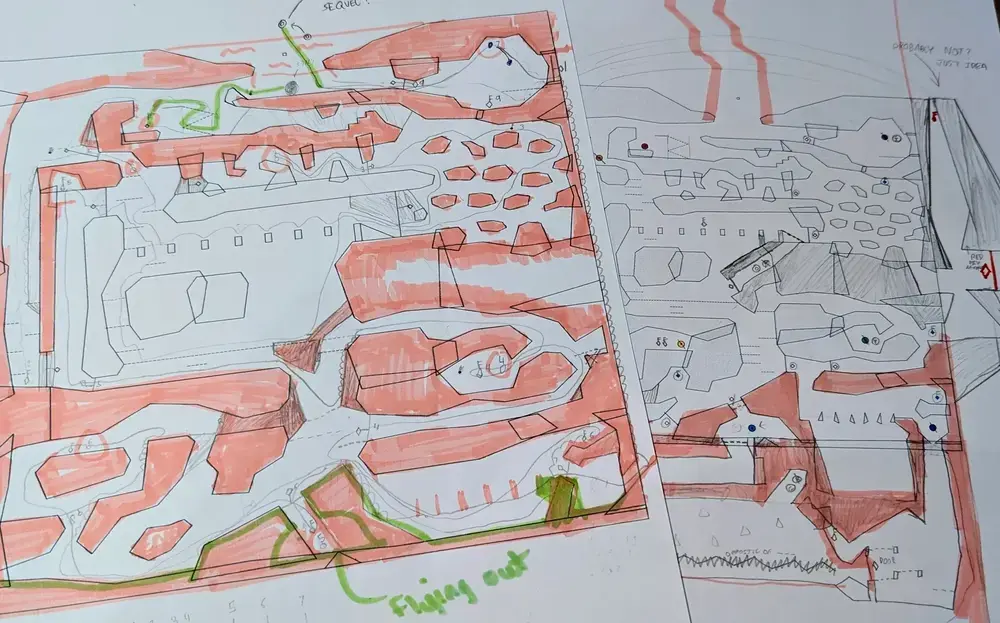 A photo of our behind-the-scenes work on Unicorn Escape showing our collaborative level design process.