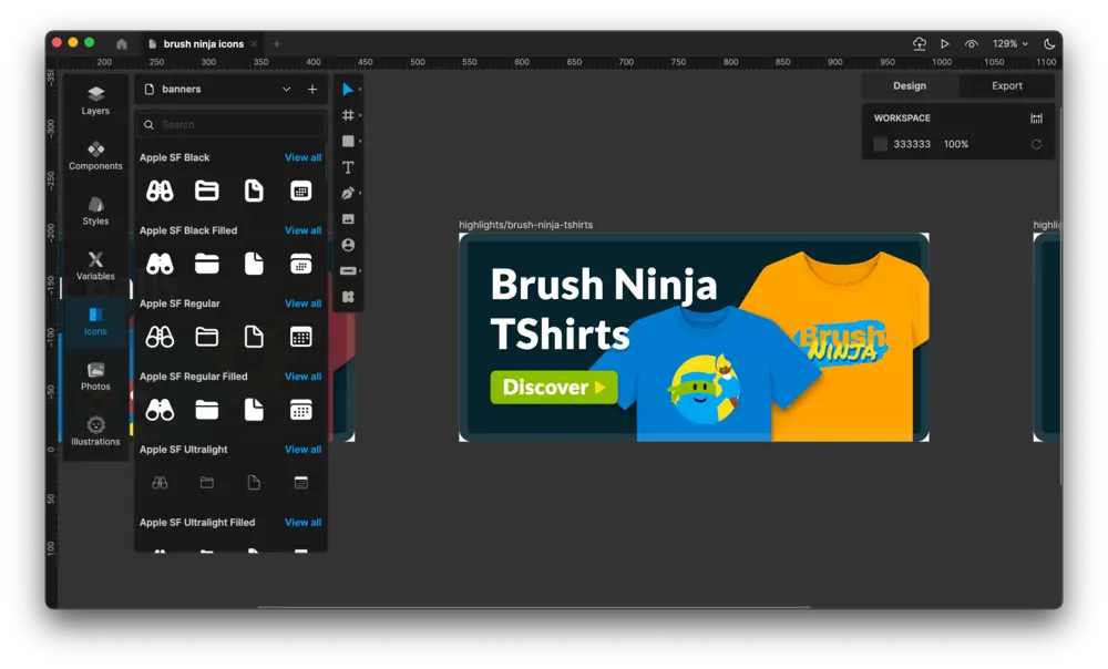The Lunacy editor, creating a banner for Brush Ninja