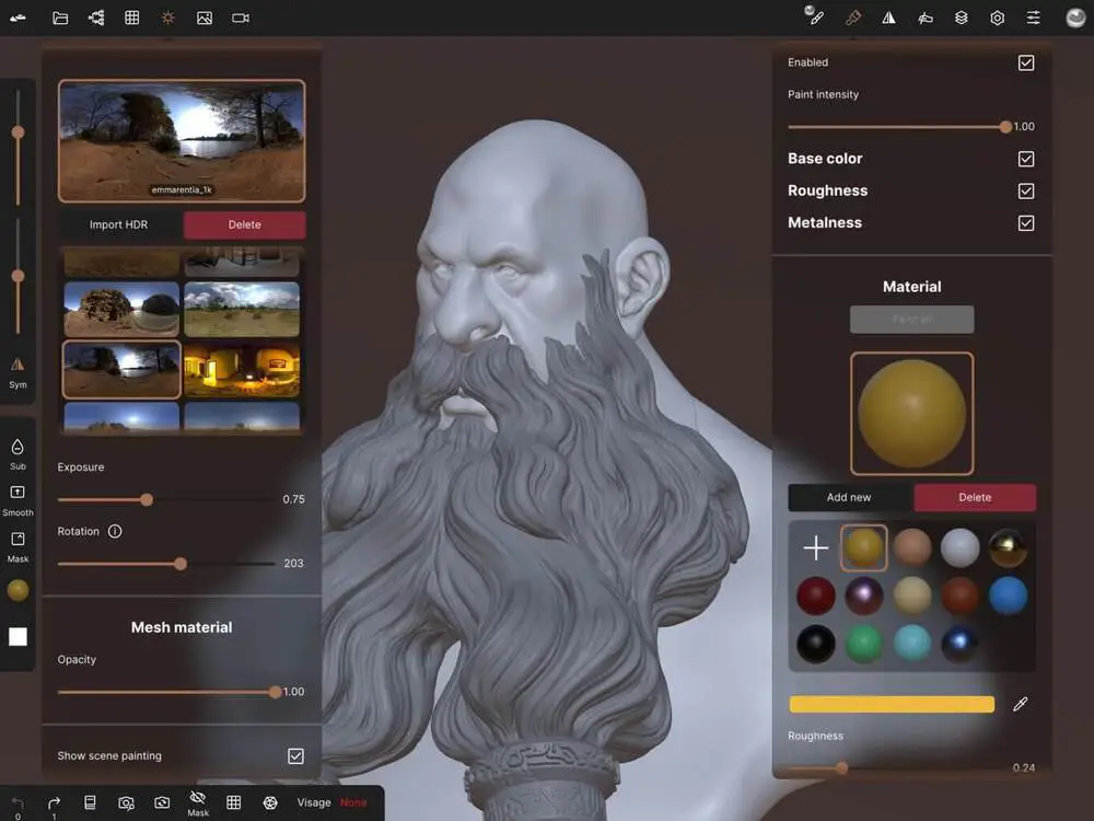 A viking character sculpted in Nomad Sculpt