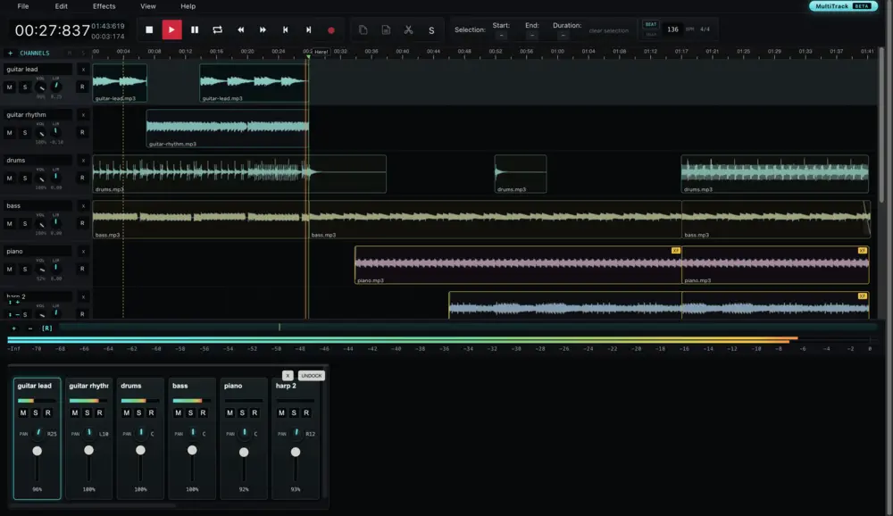 AudioMass multitrack mixer interface