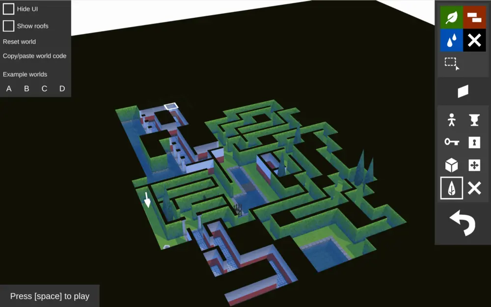 A screenshot of Matt Stark's Maze Garden website, showing a 3D maze.