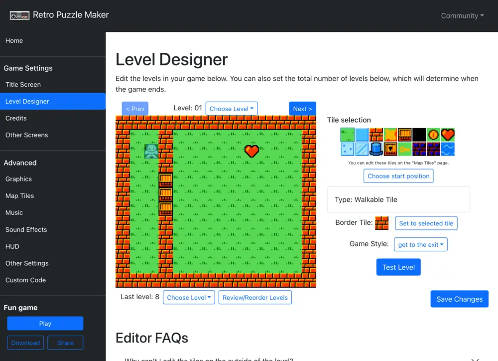 A screenshot of Retro Puzzle Maker interface