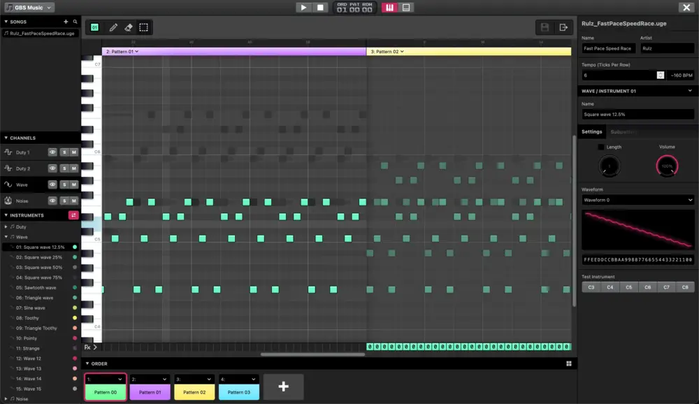 Gameboy Studio Music Editing Screen
