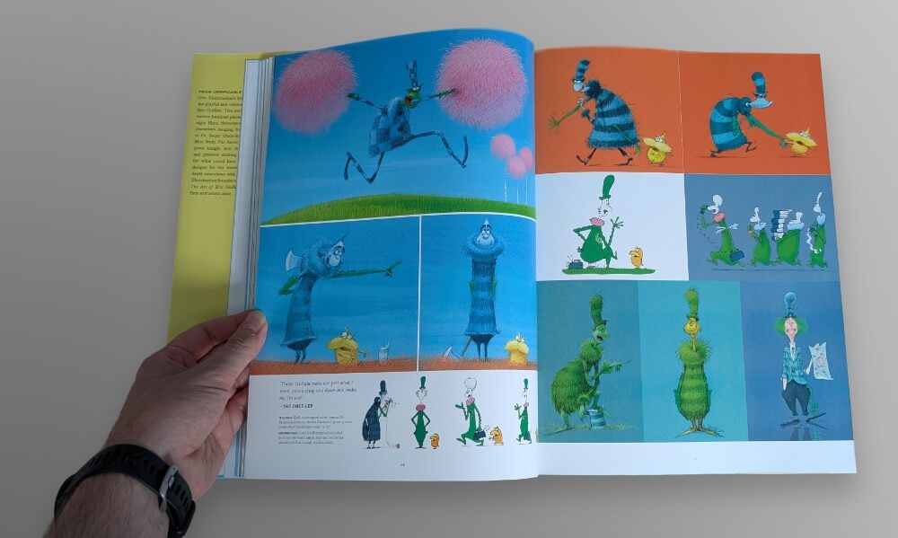 Character designs from the Lorax. This shows the Once-ler who was initially considered to be green and furry and eventually was changed to a more human-like appearance. The green appearance is not dissimilar to the design of the Grinch used in Illumination's Grinch movie.